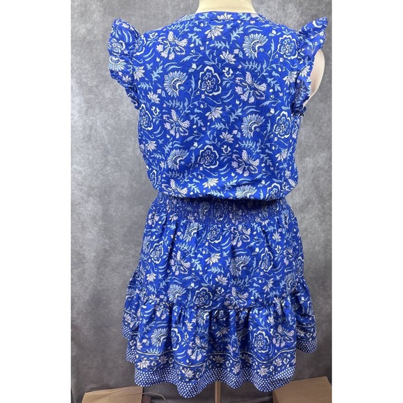 Vineyard Vines Floral Ruffle Sleeve Mini Dress Sz S Ocean Reef Blue Smocked EUC - Picture 2 of 9